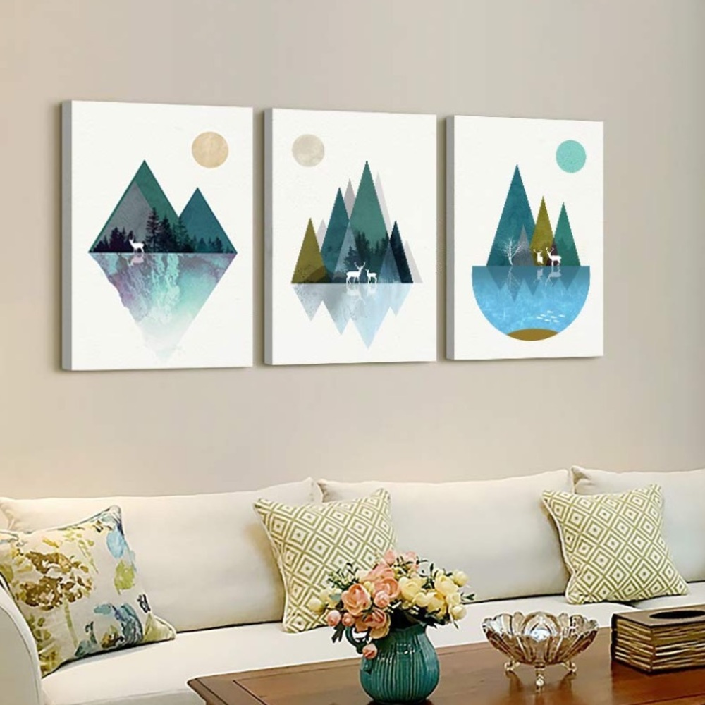 Geometric Mountain Art Prints Set Sunrise‎ and sunset Canvas Wall Art Paintings